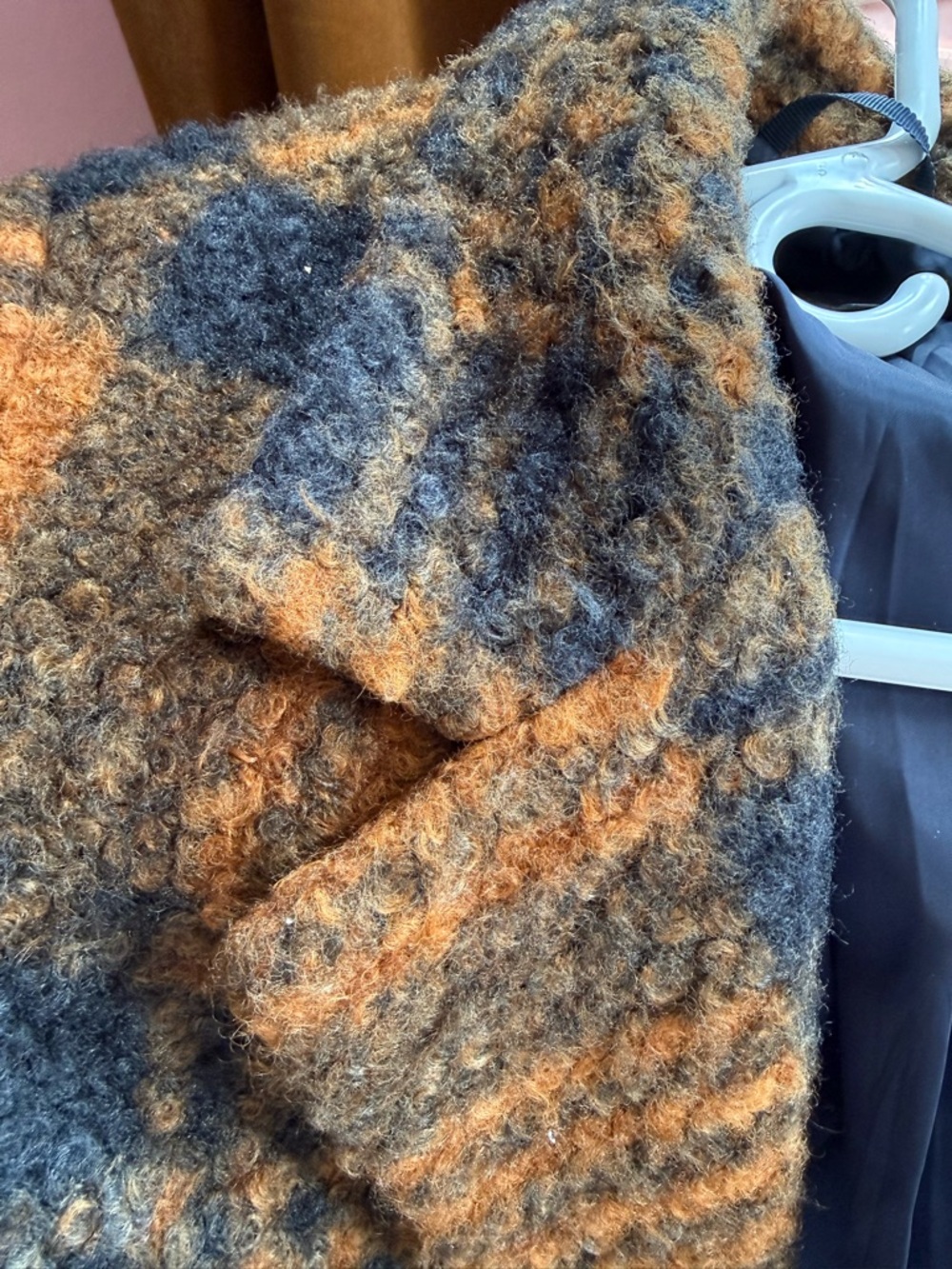 Plaid Double-Breasted Pea Coat in Burnt Caramel and Navy - Picture 11 of 13